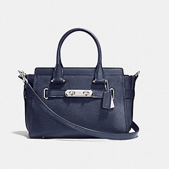 NWT Coach Swagger Satchel 27 Navy Silver - Picture 5 of 5